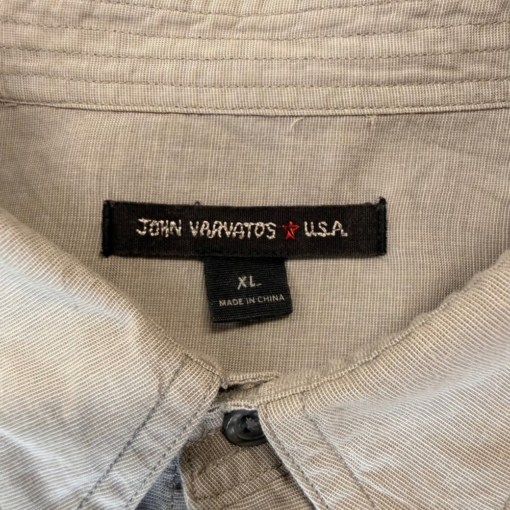 John Varvatos USA Mens XL Tan Beige Utility Roll Tab Sleeve Button Down Shirt - Picture 3 of 11
